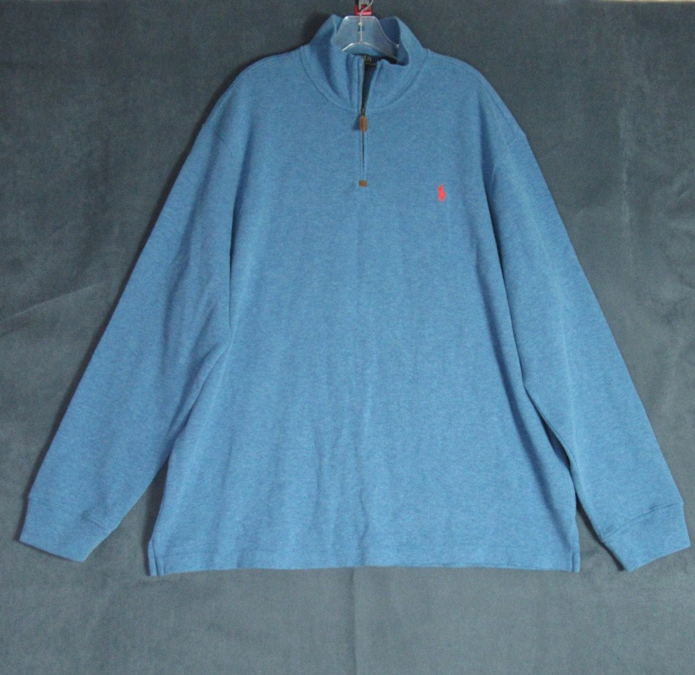 Polo Ralph Lauren Sweater Mens XXL Blue 1/4 Zip Mock Neck Pullover Pony Preppy